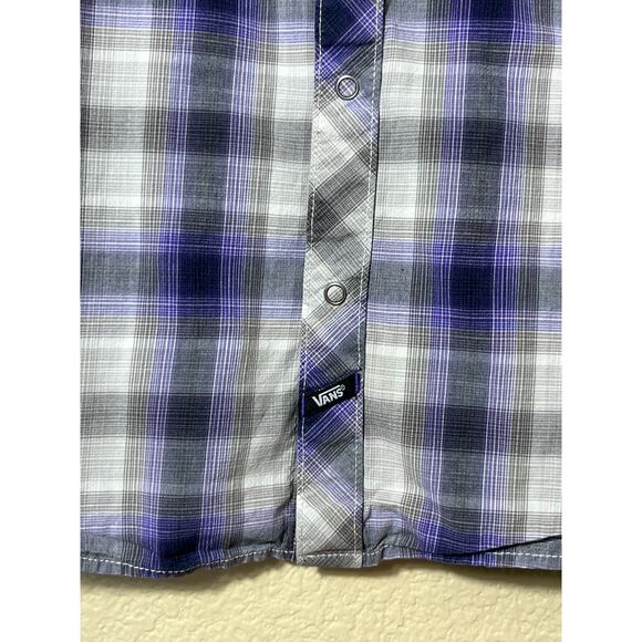 VANS Purple White Checkered Button Down Pearl Snap Western Shirt M Skater - Picture 8 of 11